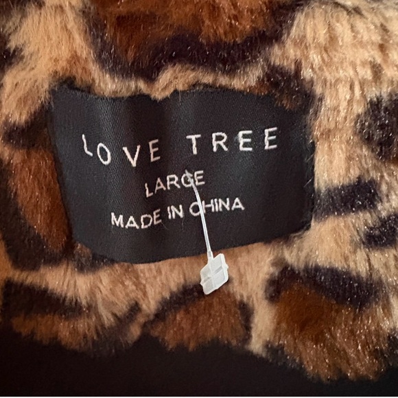 LOVE TREE Leopard Faux Fur Coat Brown Black Plush Statement Jacket Size L - Picture 3 of 7